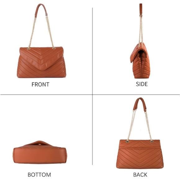 Brown Sleek Adjustable Chain Strap Quilted Crossbody Purse - Picture 2 of 7